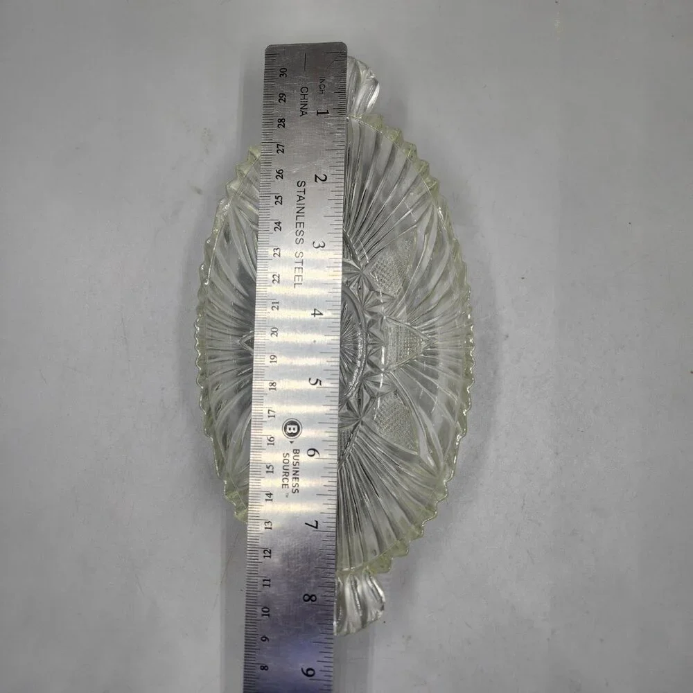 Vintage Hazel Atlas 573 Oval Olive Relish Dish Clear Handled Star and Fan